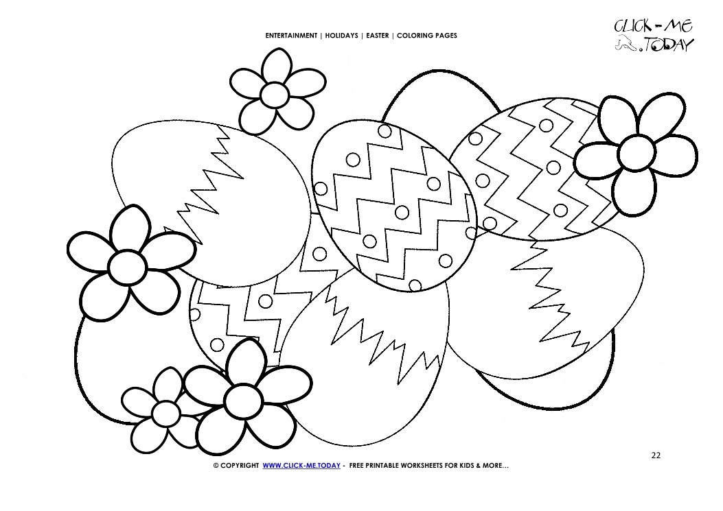 Easter Coloring Page: 22 Nice Easter eggs with flowers